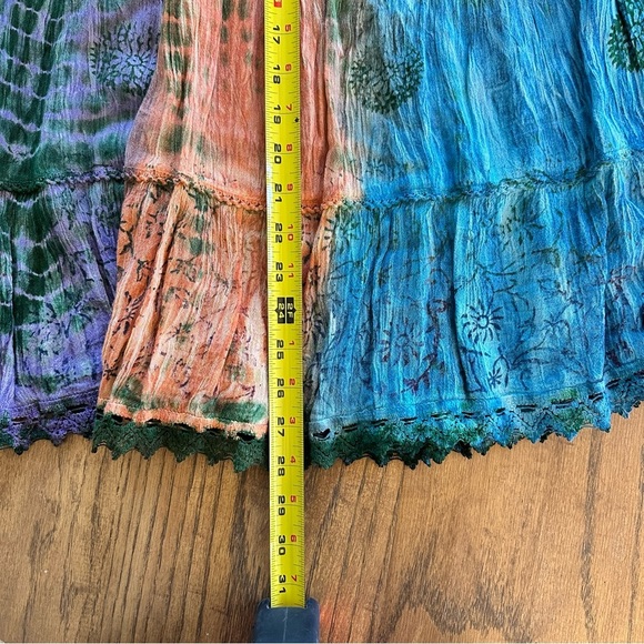 Charlie Paige Vintage Indian Size L/XL Midi Skirt Boho Flowy Crinkle Multicolor - Picture 7 of 7
